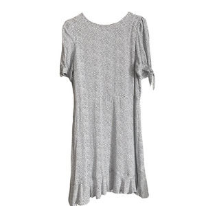 Banana Republic Women Sz 12 White Blue Ruffle Hem Short Sleeve Dress